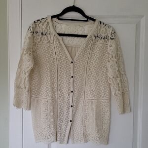 Cream Lace Button-Front Women's Sweater